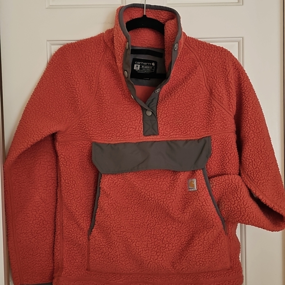 Orange Carhartt XS Pullover Fleece | Earthen Clay (Gray) Relaxed Fit  Womens